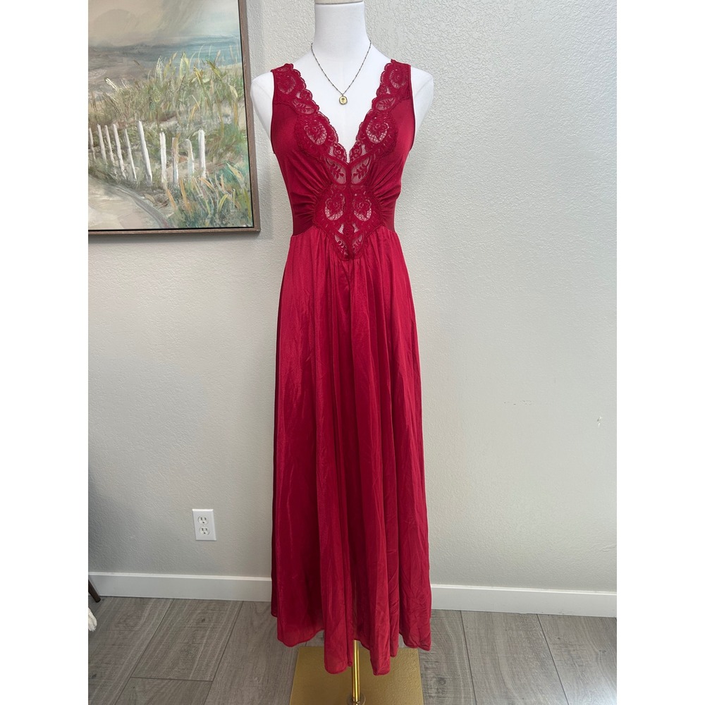 vintage red lace slip dress sheer maxi lingerie style‎